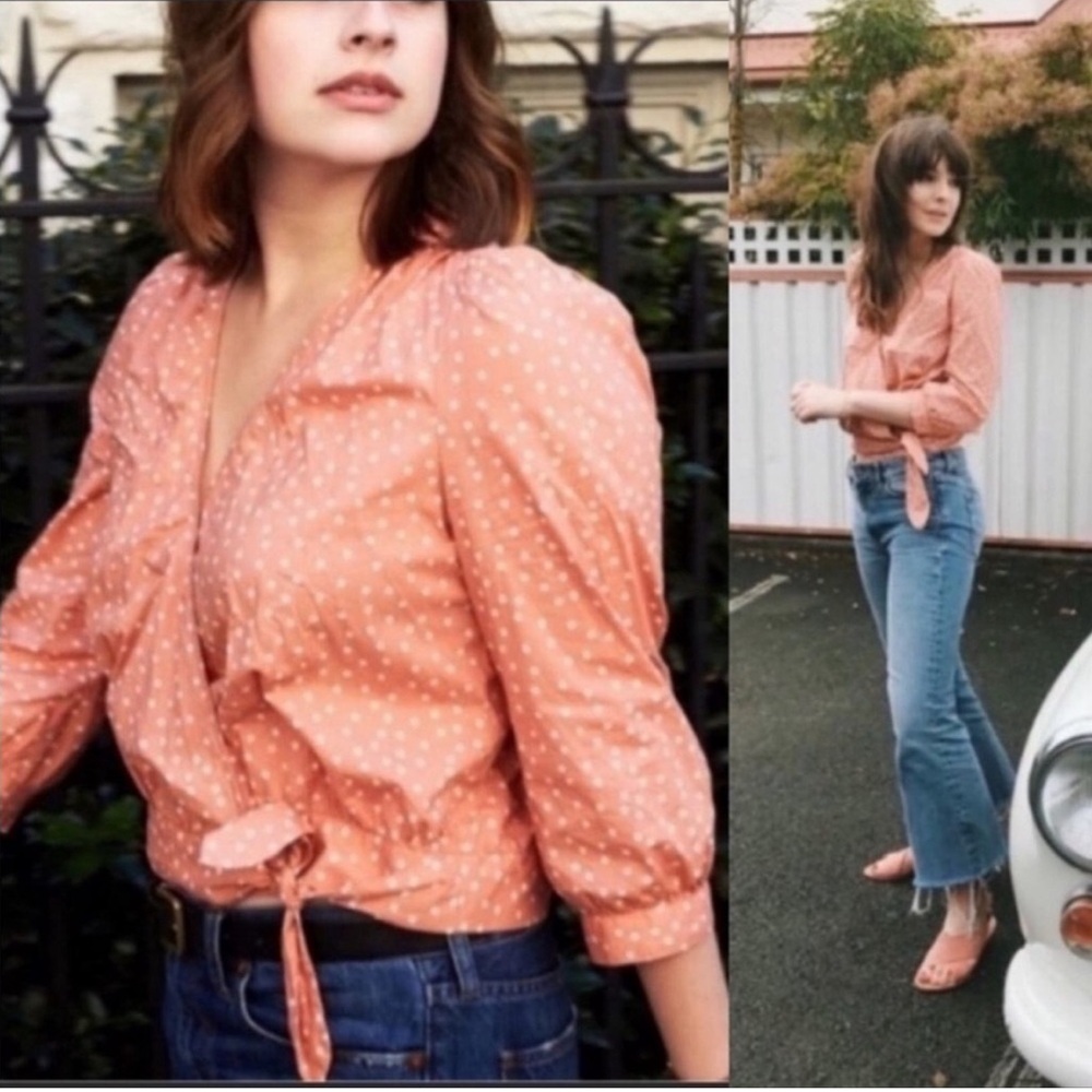 Madewell Long Sleeve Wrap Top in Star Scatter Pink Size XS